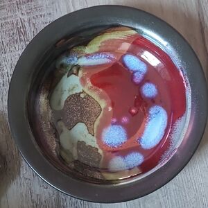 Vibrant Red and Blue Ceramic Art Sphere